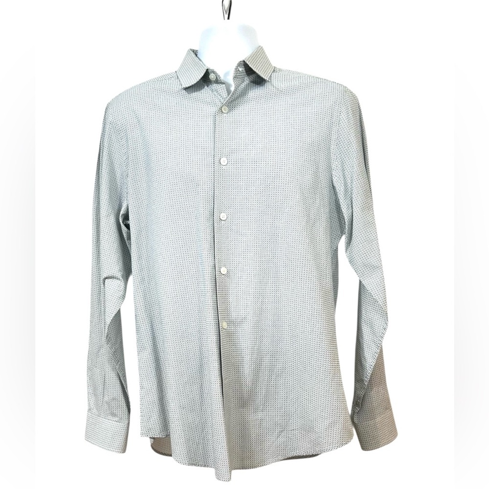 NWT BUGATCHI  Men's circle Patterned 17/43 Classic Blue 100% Cotton Shirt career